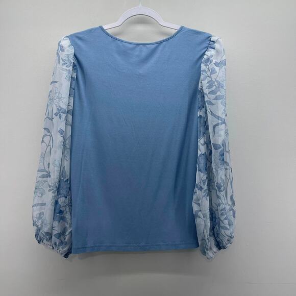 Marc‎ New York Dusty Blue Sheer Floral Sleeves Casual Top Blouse - Picture 2 of 2